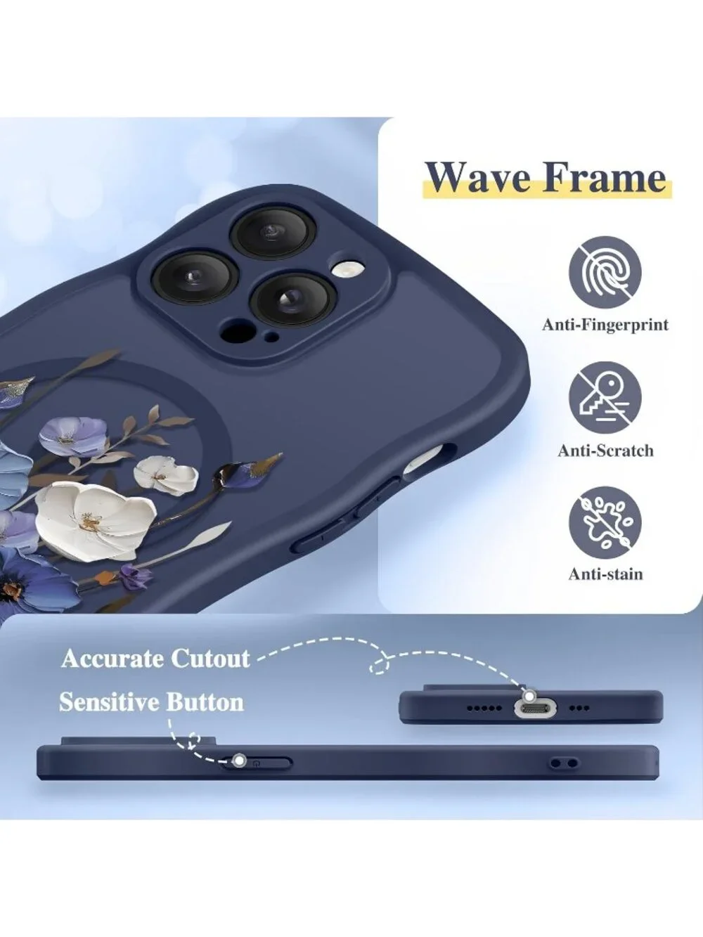 iPhone 14 Pro Fleur Drift/Blue Compatible with MagSafe Floral Translucent Case